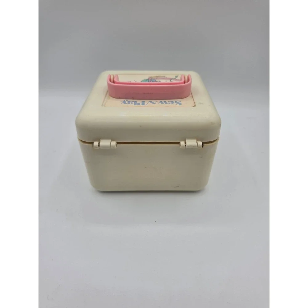 Vintage Sew-N-Play Bunny Rabbit Plastic Carry Case Pink Handle Craft Storage Box